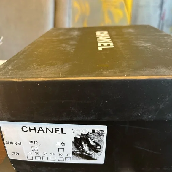 CHANEL Black Loafers with Gold Lettering - Picture 5 of 5